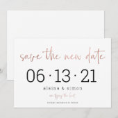 Save The Date Rose Gold Mariage Postponement Enregistrer la nouv (Devant / Derrière)