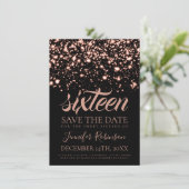 Save The Date Rose Gold Midnight Glam Sweet 16 Anniversaire (Debout devant)