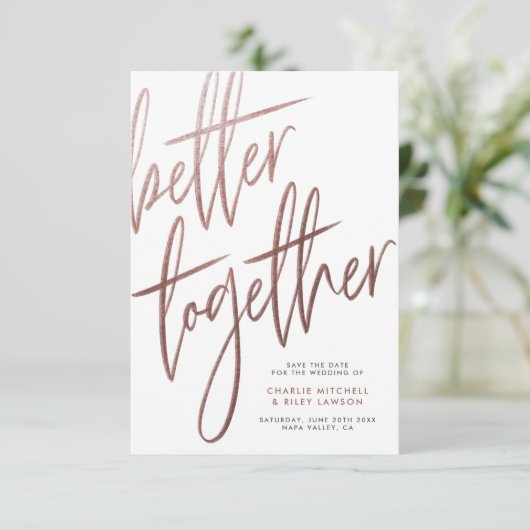 Save The Date Rose Gold Mieux Ensemble Moderne Enregistrer La Da (Debout devant)