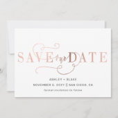Save The Date Rose Gold Moderne Stylo Design manuscrit Calligrap (Devant)