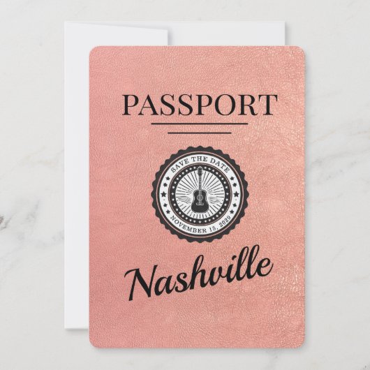 Save The Date Rose Gold Nashville Passport Enregistrer La Date (Devant)