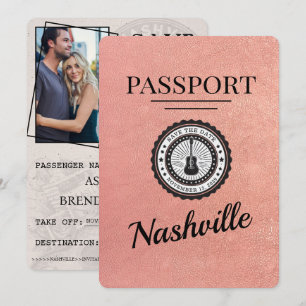 Save The Date Rose Gold Nashville Passport Enregistrer La Date