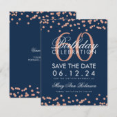 Save The Date Rose Gold Navy 60e anniversaire Date de sauvegarde (Devant / Derrière)