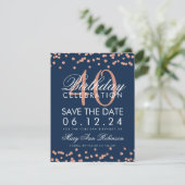 Save The Date Rose Gold Navy Blue 40 Anniversaire Date de sauveg (Debout devant)