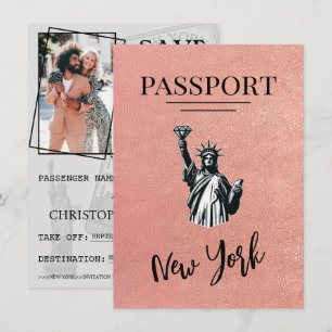 Save The Date Rose Gold New York City Passeport Enregistrer La D