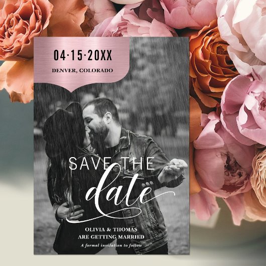 Save The Date Rose Gold Noir Blanc Photo Script Mariage
