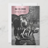 Save The Date Rose Gold Noir Blanc Photo Script Mariage (Devant)