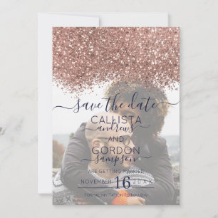 Save The Date Rose Gold Nuit Glitter Confettis Photo Mariage