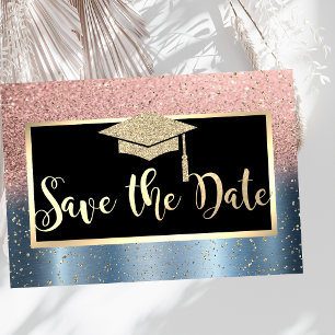 Save The Date Rose Gold Pailleté Bleu Diplômé Enregistrer La Dat