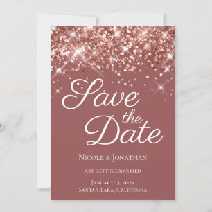Save The Date Rose Gold Pailleté Brique Calligraphie Élégante