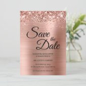 Save The Date Rose Gold Pailleté Script Fantaisie Brillante (Debout devant)