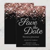 Save The Date Rose Gold Parties scintillant Black Elegant Callig (Devant / Derrière)
