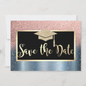 Save The Date Rose Gold Parties scintillant Blue Graduation Enre (Devant)