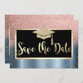 Save The Date Rose Gold Parties scintillant Blue Graduation Enre (Devant / Derrière)