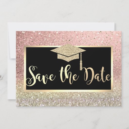 Save The Date Rose Gold Parties scintillant Bokeh Graduation Enr (Devant)