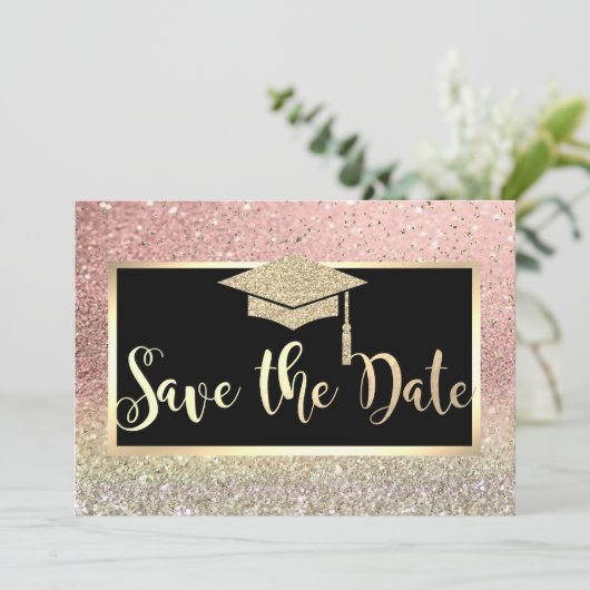 Save The Date Rose Gold Parties scintillant Bokeh Graduation Enr (Debout devant)