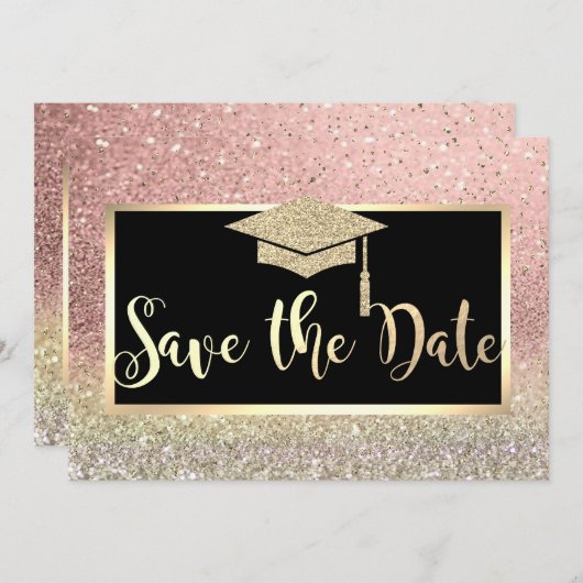 Save The Date Rose Gold Parties scintillant Bokeh Graduation Enr (Devant / Derrière)