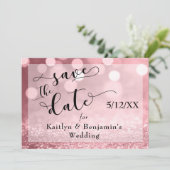 Save The Date Rose Gold Parties scintillant Bokeh & Typographie  (Debout devant)