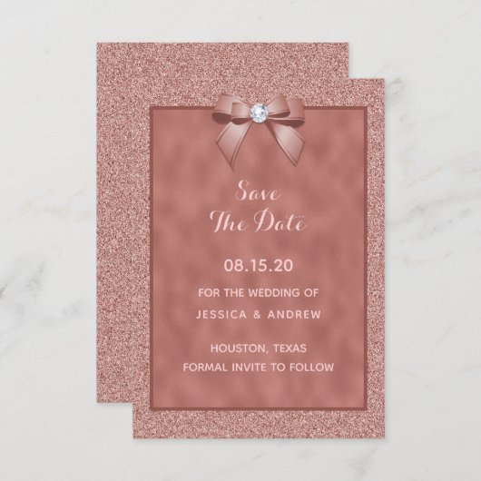 Save The Date Rose Gold & Parties scintillant élégante (Devant / Derrière)