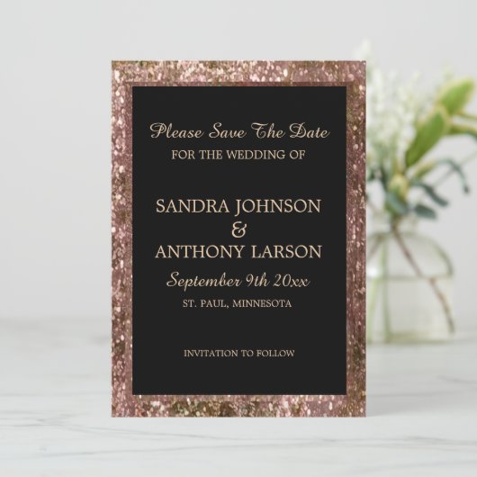 Save The Date Rose Gold Parties scintillant Mariage Enregistrer  (Debout devant)