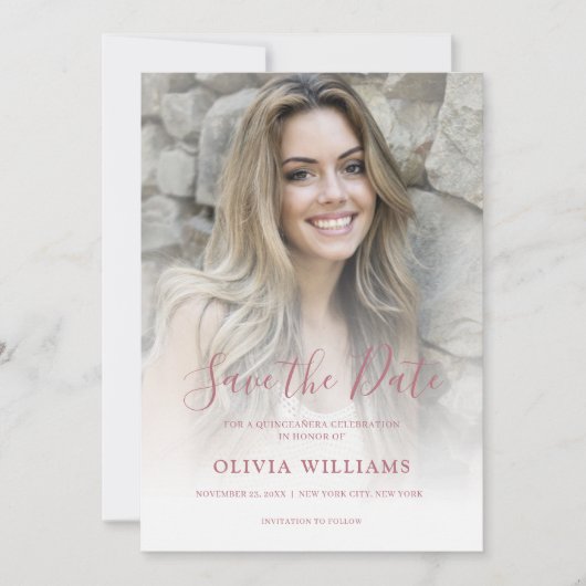 Save The Date Rose Gold Photo Overlay Quinceañera Enregistrer la (Devant)