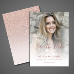 Save The Date Rose Gold Photo Overlay Quinceañera Enregistrer la<br><div class="desc">Save the Date sweet quinze Quinceañera invitation anniversaire avec une photo personnalisée blush rose rose or parties scintillant ombre invitation modèle qui est facile à personnaliser. Pour redimensionner et positionner votre photo,  cliquez sur le bouton "CUSTOMISER IT".</div>