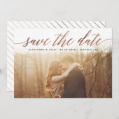 Save The Date Rose Gold Script Photo Enregistrer la date à Faux  (Devant / Derrière)