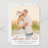Save The Date Rose Gold Script Photo Modifier la date Faux Foil (Devant)