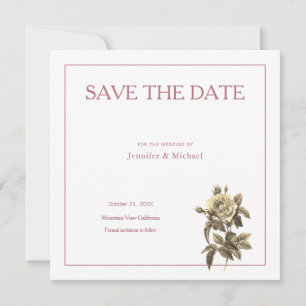 Save The Date Rose Gold Sepia Minimaliste Professionnel Floral