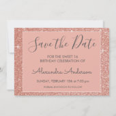 Save The Date Rose Gold Sparkle Parties scintillant Sweet 16 Enr (Dos)