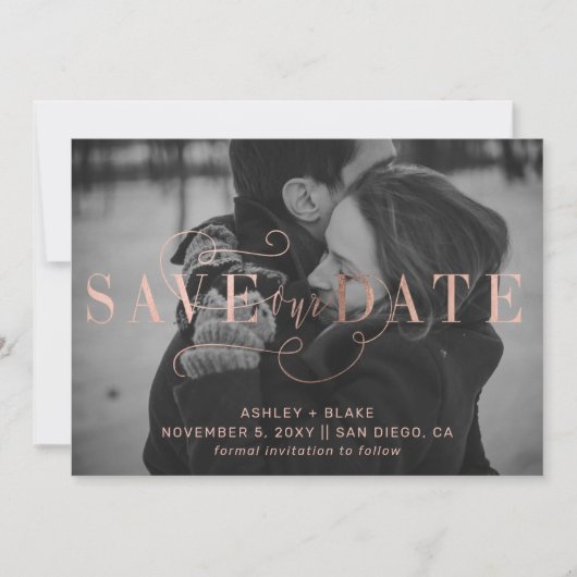 Save The Date Rose Gold Stylish manuscrite photo (Devant)