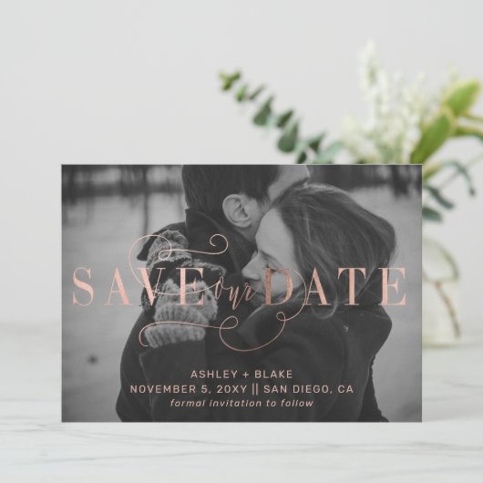 Save The Date Rose Gold Stylish manuscrite photo (Debout devant)