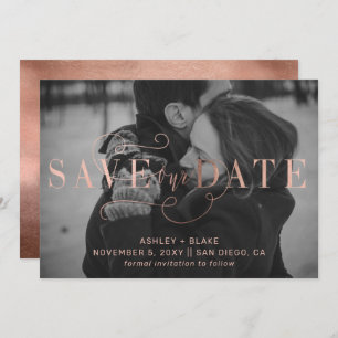 Save The Date Rose Gold Stylish manuscrite photo