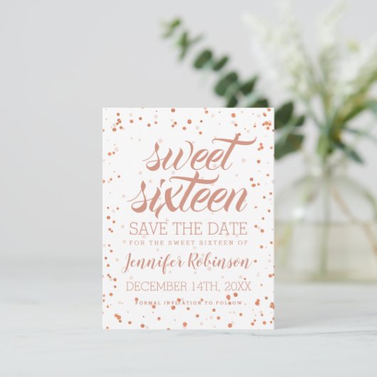 Save The Date Rose Gold Sweet 16 Date de sauvegarde Sparkle Conf (Debout devant)
