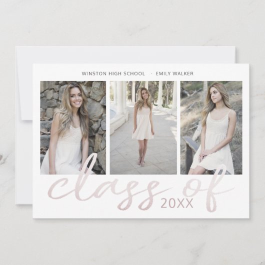 Save The Date Rose Gold Whimsical Script Photo Graduation Card (Devant)