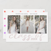 Save The Date Rose Gold Whimsical Script Photo Graduation Card (Devant / Derrière)