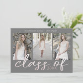 Save The Date Rose Gold Whimsical Script Photo Graduation Card (Debout devant)