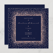 Save The Date Rose Goud Blauw Navy Glitter Monogra (Voorkant / Achterkant)