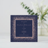 Save The Date Rose Goud Blauw Navy Glitter Monogra (Staand voorkant)