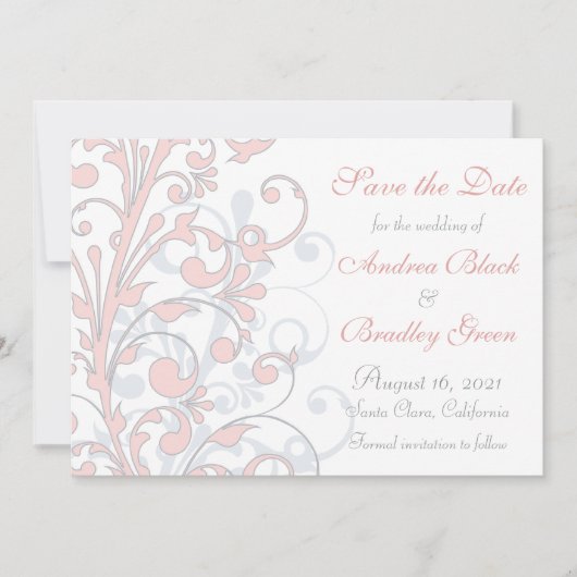 Save The Date Rose, Gris, Blanc Mariage Enregistrer la date (Devant)
