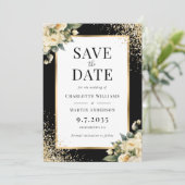Save The Date Rose ivoire Noir Confetti Floral Mariage (Debout devant)