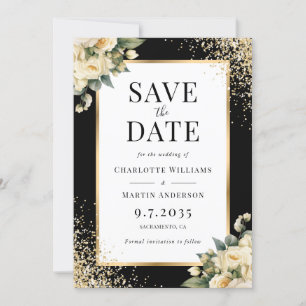 Save The Date Rose ivoire Noir Confetti Floral Mariage