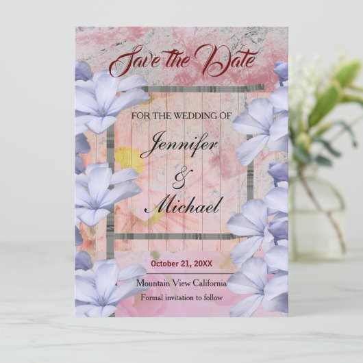 Save The Date Rose mariage classique Floral or (Debout devant)