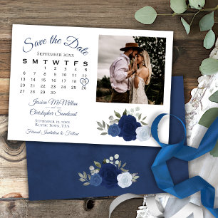 Save The Date Rose Mariage couleur bleu Calendrier et photo
