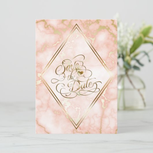 Save The Date Rose mariage et marbre d'or (Debout devant)