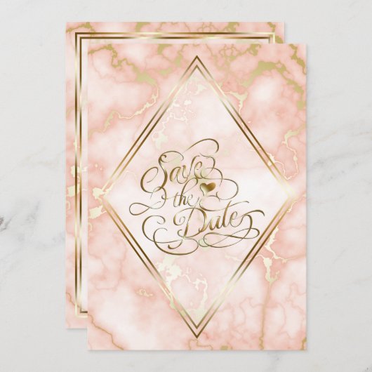 Save The Date Rose mariage et marbre d'or (Devant / Derrière)