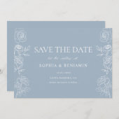 Save The Date Rose Mariage moderne Dusty Blue (Devant / Derrière)