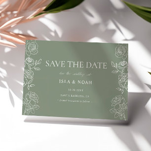 Save The Date Rose Mariage moderne vert olive