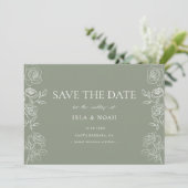 Save The Date Rose Mariage moderne vert olive (Debout devant)