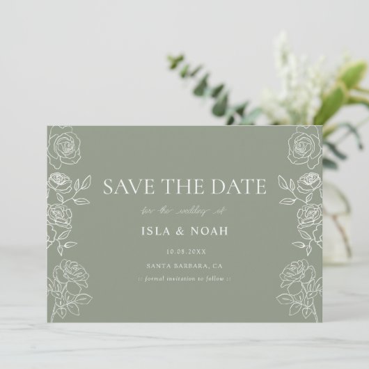 Save The Date Rose Mariage moderne vert olive (Debout devant)
